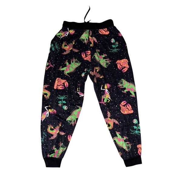 Rick & Morty Mens Jogger Pants Large Alien Print Polyester Spandex Lounge Pajama - Picture 2 of 6
